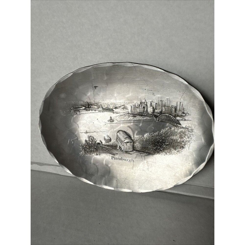 Wendell August Forge Pittsburgh  Skyline Oval Plate Hand Made‎ Vintage